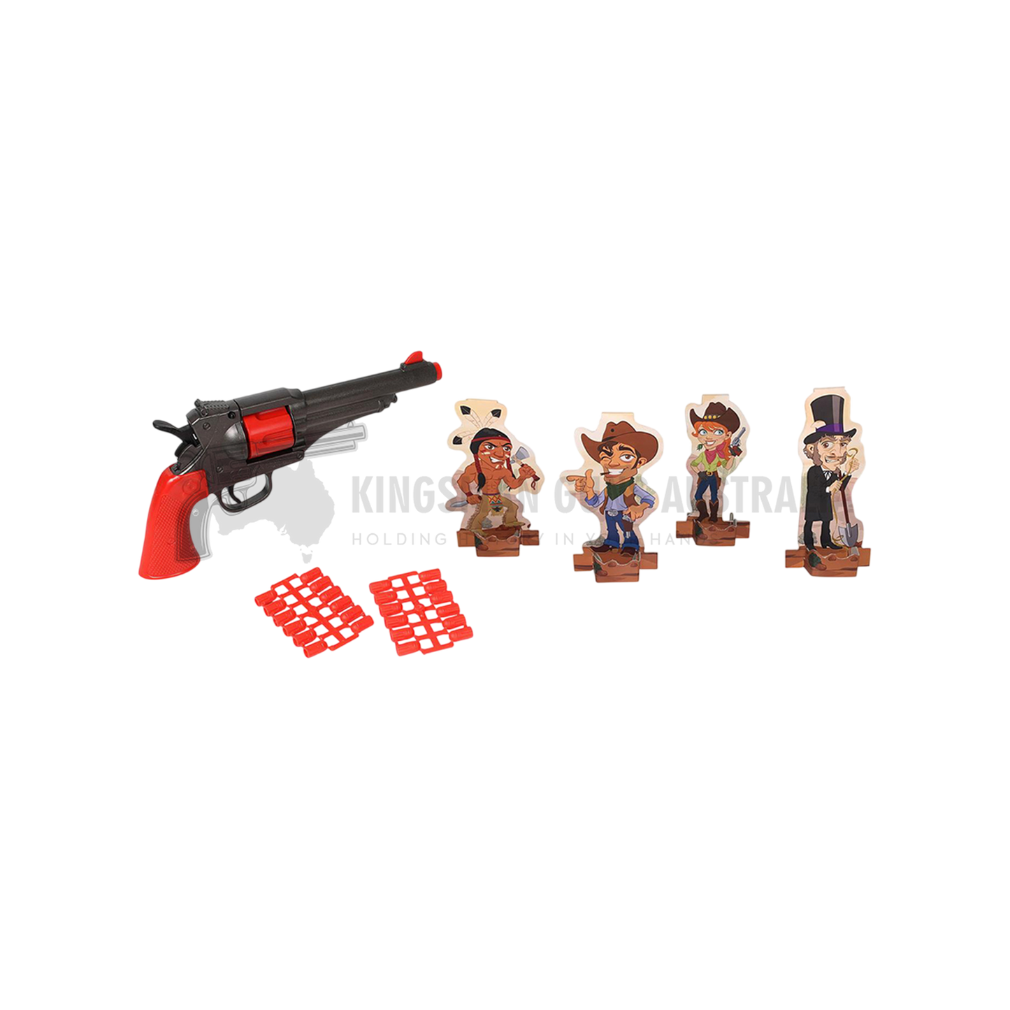Gonher - Cowboy Shooting Set - Single plastic revolver + 24 bullets & 4 characters