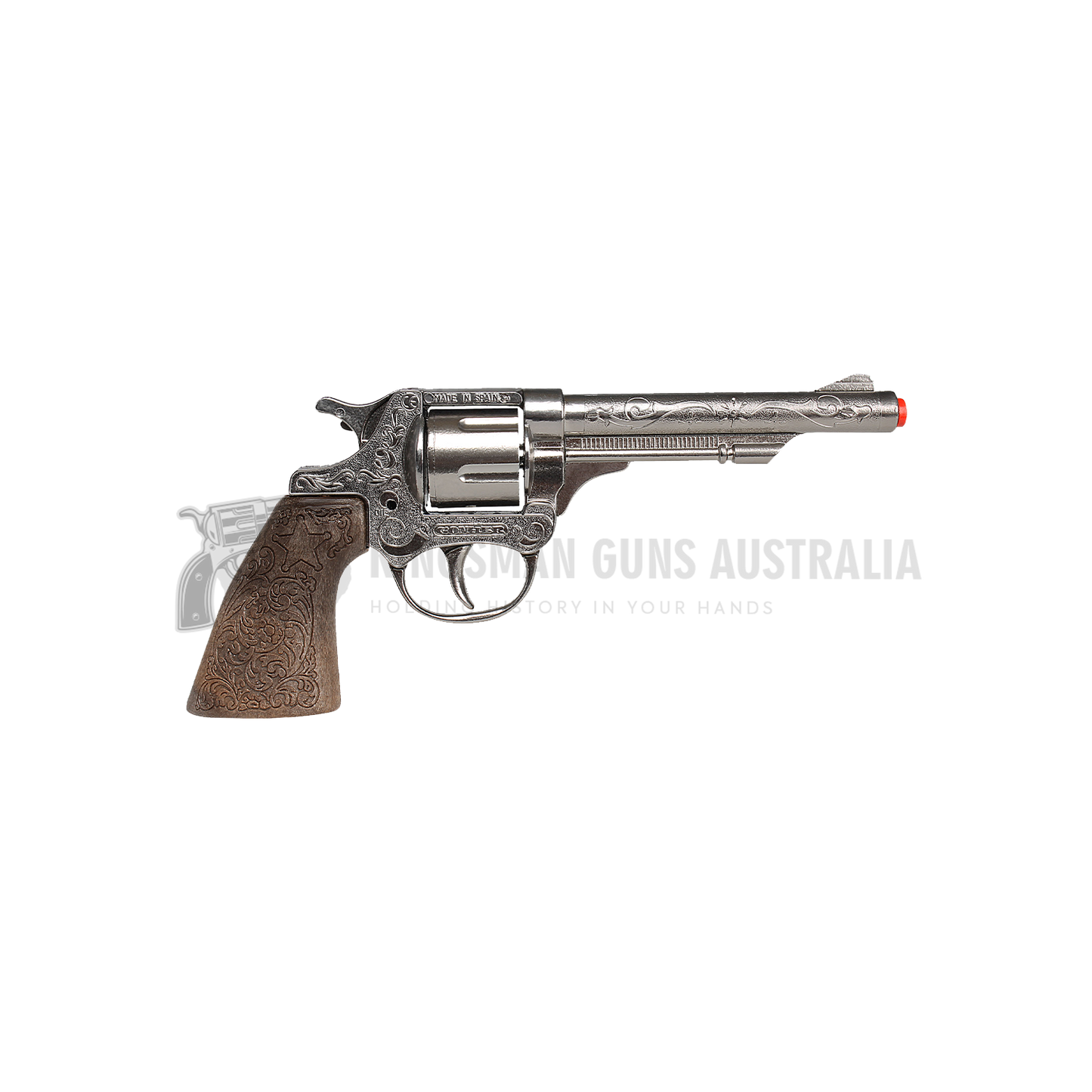 Gonher - Cowboy Revolver - 8-Shots - Diecast Metal - Brown/Nickel with Box