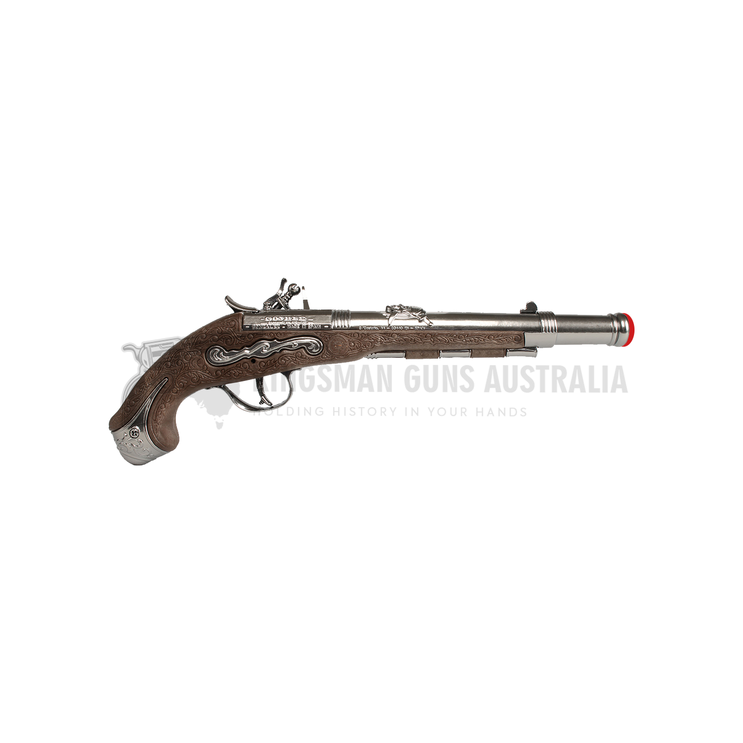 Gonher - Pirate Buccaneer Flintlock Pistol - 1-Shots - Diecast Metal - Brown/Nickel accent with Box